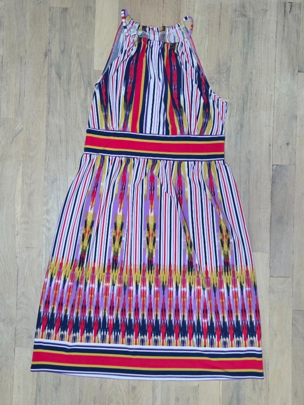 London Times Multicolor Ikat Halter Midi Dress Size 4